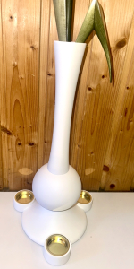 Strelitzie mit Teelicht, Vase Weiß matt