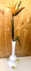 Strelitzie mit Teelicht, Vase Weiß hochglanz