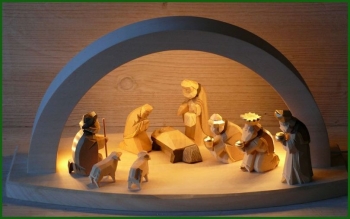 Preview: LED Designbogen Linde mittel mit Bestückung Krippe braun