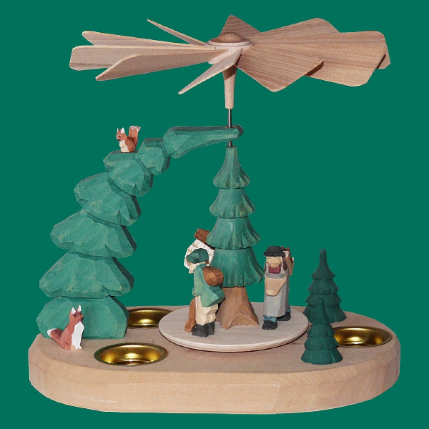 Teelichtpyramide -Erzgebirgsfiguren - farbig