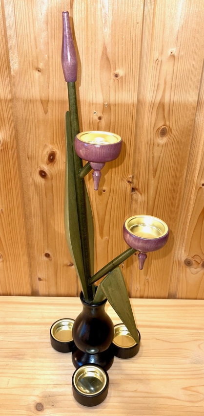 Teelichthalter Vase, violett/schwarze Vase