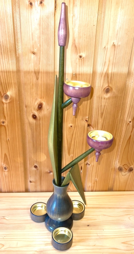 Teelichthalter Vase, violett/graue Vase