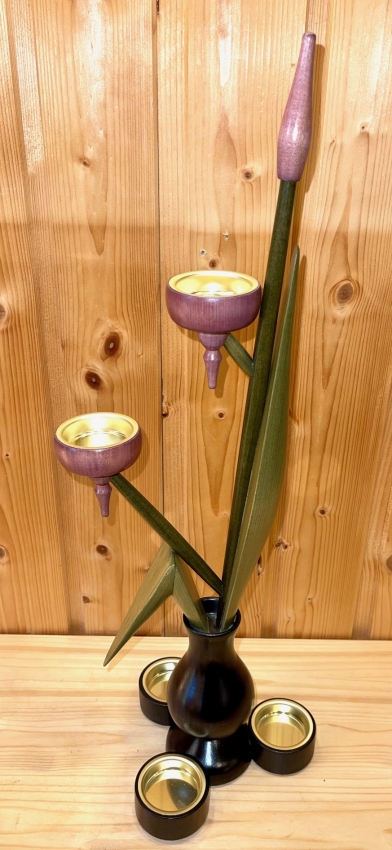 Teelichthalter Vase, violett/schwarze Vase