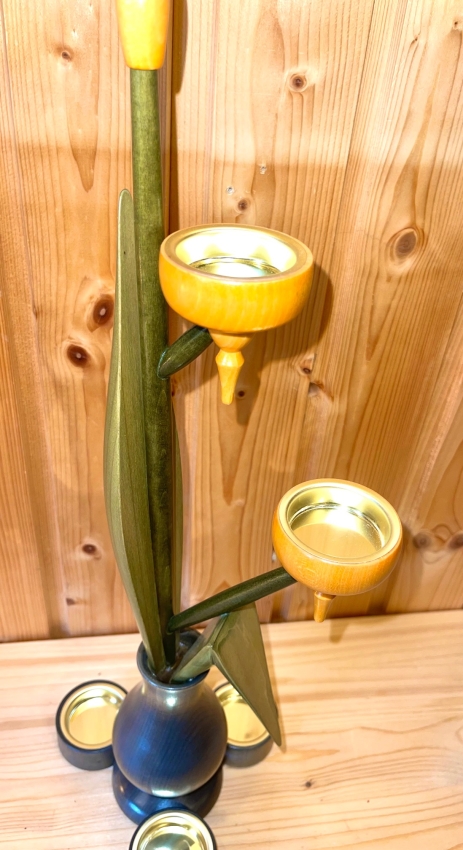 Teelichthalter Vase, gelb/graue Vase