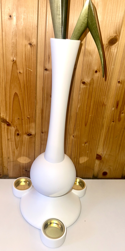 Strelitzie mit Teelicht, Vase Weiß matt