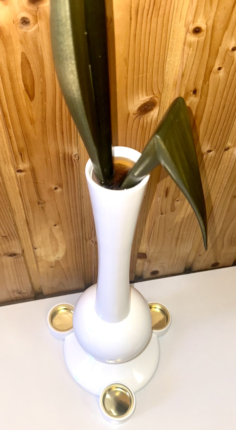 Strelitzie mit Teelicht, Vase Weiß hochglanz