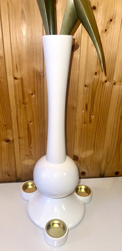 Strelitzie mit Teelicht, Vase Weiß hochglanz