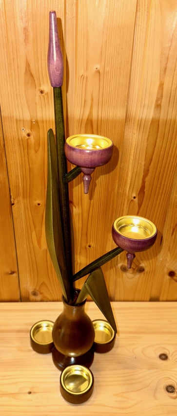 Teelichthalter Vase, violett/braune Vase