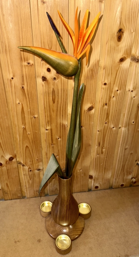 Strelitzie mit Teelicht, Natur Vase