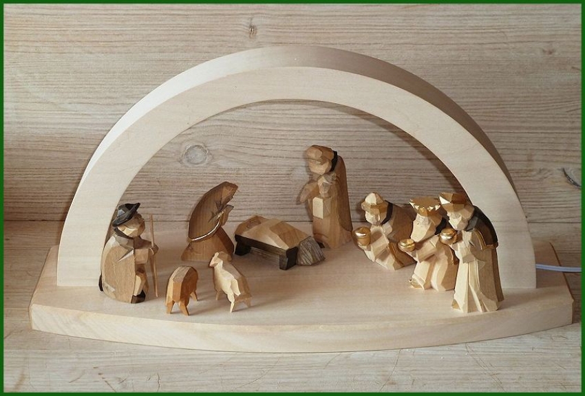 LED Designbogen Linde mittel mit Bestückung Krippe braun